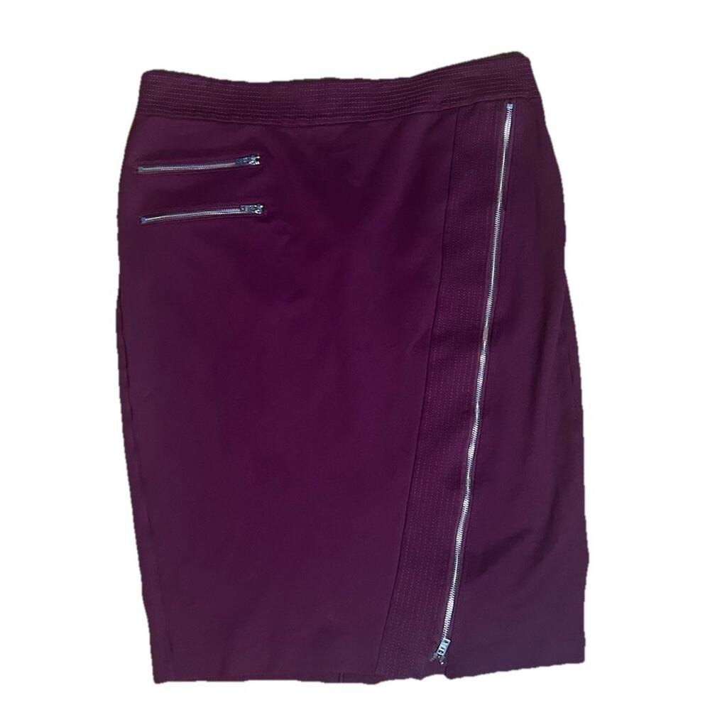 Sejour Women’s Burgundy Zipper Accent Stretch Midi Pencil Skirt Career Size 14